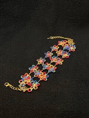 Homemade Multicolored Triple Strand Flower Lace Bracelet